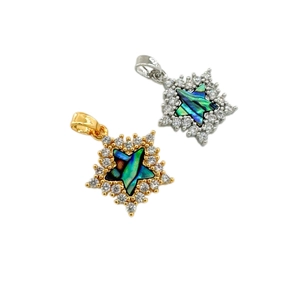 Star-shaped 18k gold plated shell charms with sparkling cubic zirconia for DIY jewelry