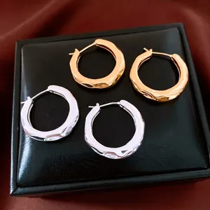 Irregular Hammered Hoop Earrings For Women Minimalist Geometric Gold Silver Plated Copper High End Elegant Ear Buckle
