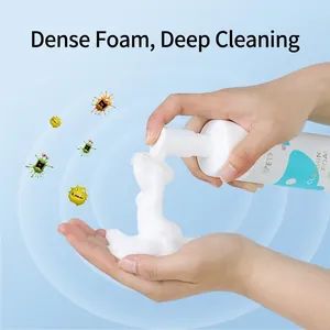 Pet cleaning foam with soft brush head for waterless dog and cat paw washing