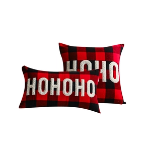 Christmas buffalo plaid pillows with white HOHOHO embroidery for holiday home decor
