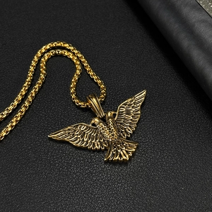 Men's punk style stainless steel double-headed eagle pendant necklace in golden finish