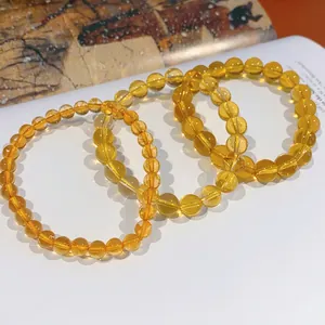 Minimalist yellow citrine beaded bracelet set in various sizes with natural golden luster