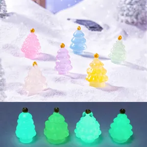 Mini Christmas Tree Figurine Luminous Resin Glow In The Dark Macaron Colors Desktop Micro Landscape DIY Decoration Cute