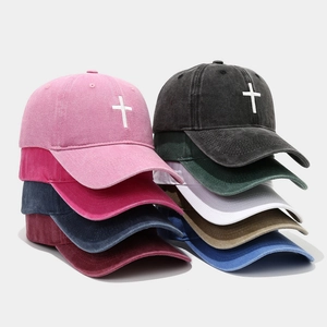 Distressed Gewaschene Baumwolle Baseballkappe Kreuz Stickerei Retro Verstellbare Outdoor Sonnenschutz Hut