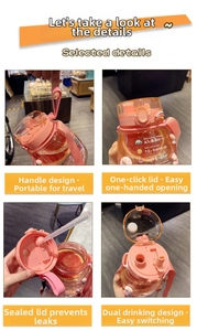 Pink orange large water bottle with dual-drinking lid, straw, and adjustable strap detail