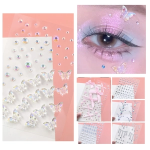 Self Adhesive Face Jewels Rhinestones Artificial Pearls Butterfly Bow Stickers For Eye Makeup Body Nail Art DIY Party