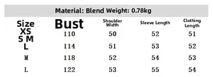 Detailed size chart for women long-sleeve wool coat with chest and sleeve measurements