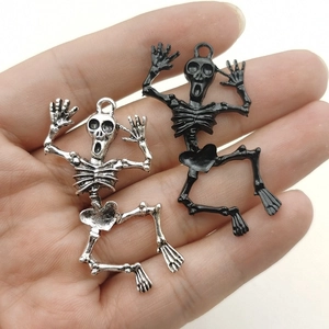Funny dancing skeleton metal charms in silver and black finish for DIY jewelry