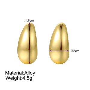 Polished gold teardrop hollow earrings in sleek alloy metal, minimalist teardrop design