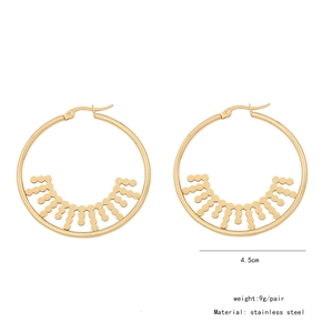 Polished golden stainless steel flower hoop earrings with radial dot design 4.5cm