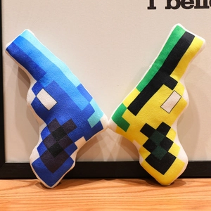 Pixel art style pistol plush toy in blue and green patterns for kids birthday gift