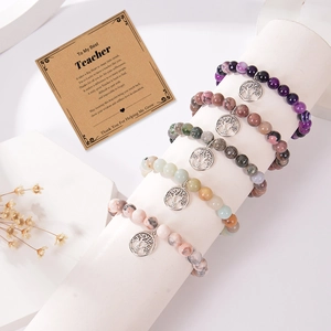 Coffret bracelets perles pierre naturelle Arbre de Vie pour enseignants avec carte