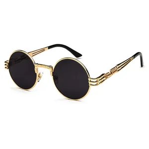 Retro Steampunk Round Sunglasses Alloy Metal Frame Circle Mirror Lens Gothic Punk Fashion Eyewear UV400 For Men Women