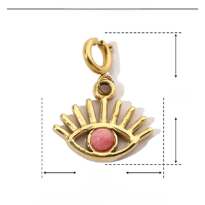 Detailed dimensions of evil eye pendant in gold stainless steel with pink stone