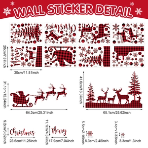 Christmas wall stickers with red plaid Santa, reindeer, and snowflakes for window decor