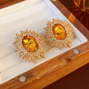 Sunflower Stud Earrings With Yellow Rhinestone And 925 Sterling Silver Earring Post Vintage Luxury Jewelry For Women
