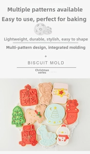 Detailed Christmas cookie mold stamps showing 3D reindeer and snowman shapes