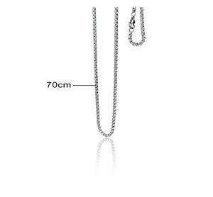Detailed 70cm silver stainless steel box chain necklace with a secure lobster clasp