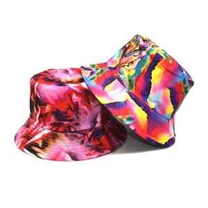 Bucket Hat Polyester Colorful Tie Dye Abstract Print Sun Protection Reversible Streetwear Fisherman Cap For Men Women