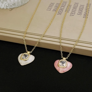 Vintage heart necklaces with colorful enamel and central square zircon in gold finish