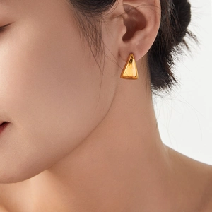 Minimalist gold geometric triangle stud earrings made of high-quality titanium steel