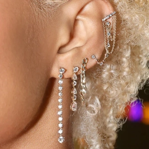 S925 silver fringe earrings set with sparkling rhinestones for hip-hop fashion styling