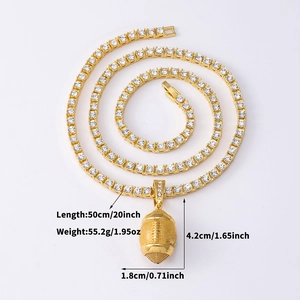 Detailed size specifications for gold football pendant and tennis chain necklace