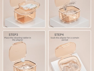 Detail steps for using amber orthodontic retainer soaking case with cleaning tablets
