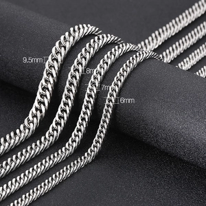 Silver stainless steel Cuban link necklaces in 6mm, 7mm, 8mm, and 9.5mm width sizes