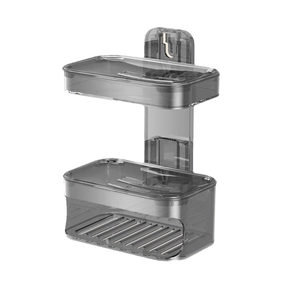 Wall-mounted double layer soap holder in transparent gray with drainage holes