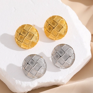 Vintage Gitter Runde Ohrstecker Kupfer 18K Vergoldet Mit 925 Sterling Silber Ohrstecker Für Frauen