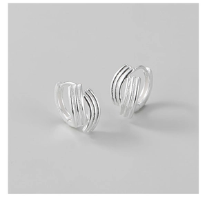 Detail shot of S925 sterling silver multilayer hoop earrings with hallmark engraving