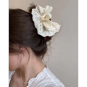 Elegant white lace embroidery large hair claw clip for women stylish shark clip hair accessory