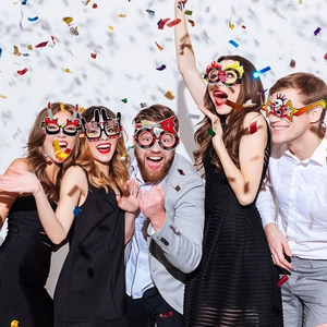 Colorful rock music theme party glasses featuring guitar and Born to Rock designs for events
