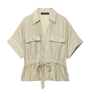 Veste chemise utilitaire pour femme vert olive avec cordon de serrage et fermeture éclair