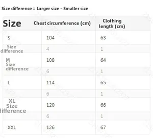 Tableau des tailles détaillé pour le sweat imprimé lettres avec mesures de poitrine