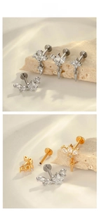 Detailed tile display of star-shaped titanium labret studs with marquise zircon inlays