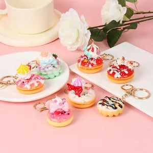 Simulation Donut Keychain Realistic Food Dessert Pendant PVC Resin Alloy Ring Bag Charm Decor Cute Gift For Girls