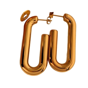 Polished gold geometric hollow link earrings with a minimalist stainless steel design