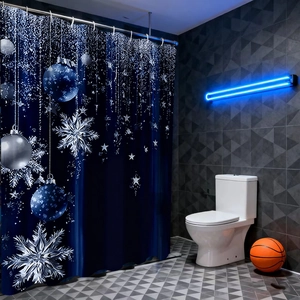 Rideau De Douche En Polyester Avec Crochets Imperméable Salle De Bain Cloison Hiver Noël Flocon De Neige Noeud Rouge