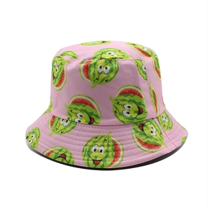 Cappello a secchiello rosa con stampa anguria, cappello estivo reversibile per donne e bimbi