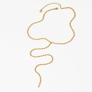 Minimalistische goldene Y-Pulloverkette mit Perlenkette und weißem Kristallanhänger