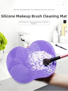 Macro detail of purple silicone makeup brush cleaning mat with multi-textured surface