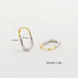 Orecchini a cerchio a U in argento sterling S925 minimalisti in finitura bicolore oro e argento