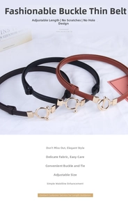 Detailed set of three thin fashion belts in black, brown, and coffee with gold hooks