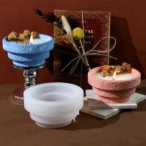 Macro detail of tiered silicone mold for DIY textured candle jars and flower pots