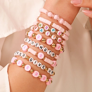 Rosa Schleife mehrlagiges stapelbares Perlenarmband-Set mit inspirierenden Worten für Damen