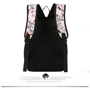 Floral backpack back view featuring breathable honeycomb mesh and padded straps