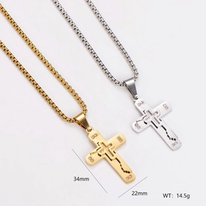 Minimalist double layer punk style gold and silver cross pendant necklace for men and women