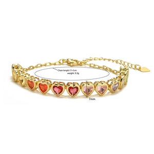 Rainbow heart bracelet detail showing 17+5cm chain length and 7mm gemstone charms